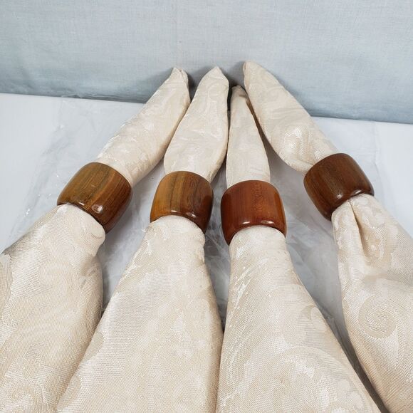 Ralph Lauren Home Cotton Blend Tan Paisley Damask Cream Set of 4 Dinner Napkins - Picture 5 of 13